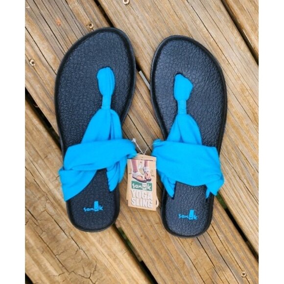 Size 8 Sanuk Yoga Sling 2 Blue Turquoise Aqua Ocean Sandals Cushion Thong Flip - Picture 1 of 7